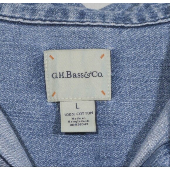 G.H. Bass & Co Blue Denim Button Up Shirt Drawstring Waist Dress Size L - Picture 3 of 3